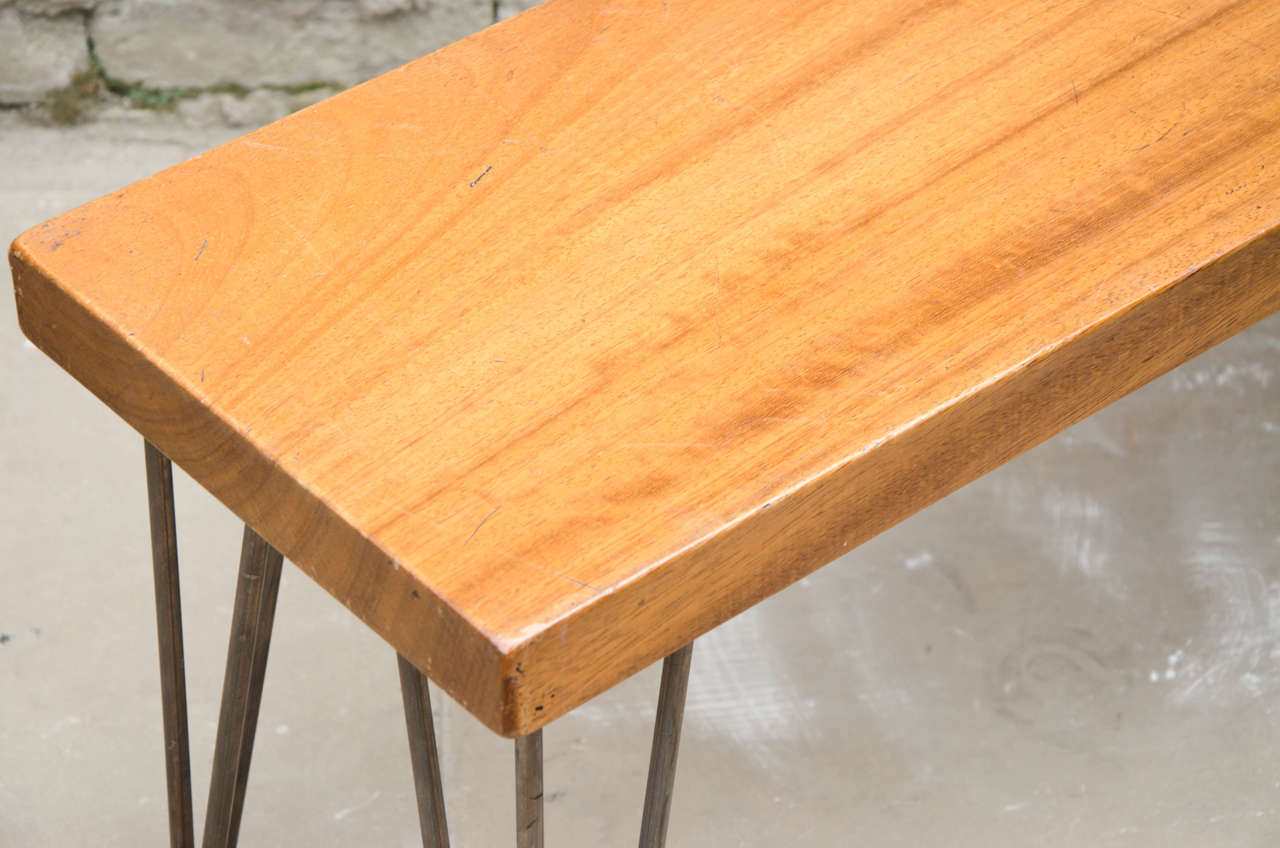 Retro Teak Benches with Hairpin Legs In Excellent Condition For Sale In London, GB