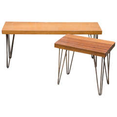 Vintage Teak Benches with Hairpin Legs