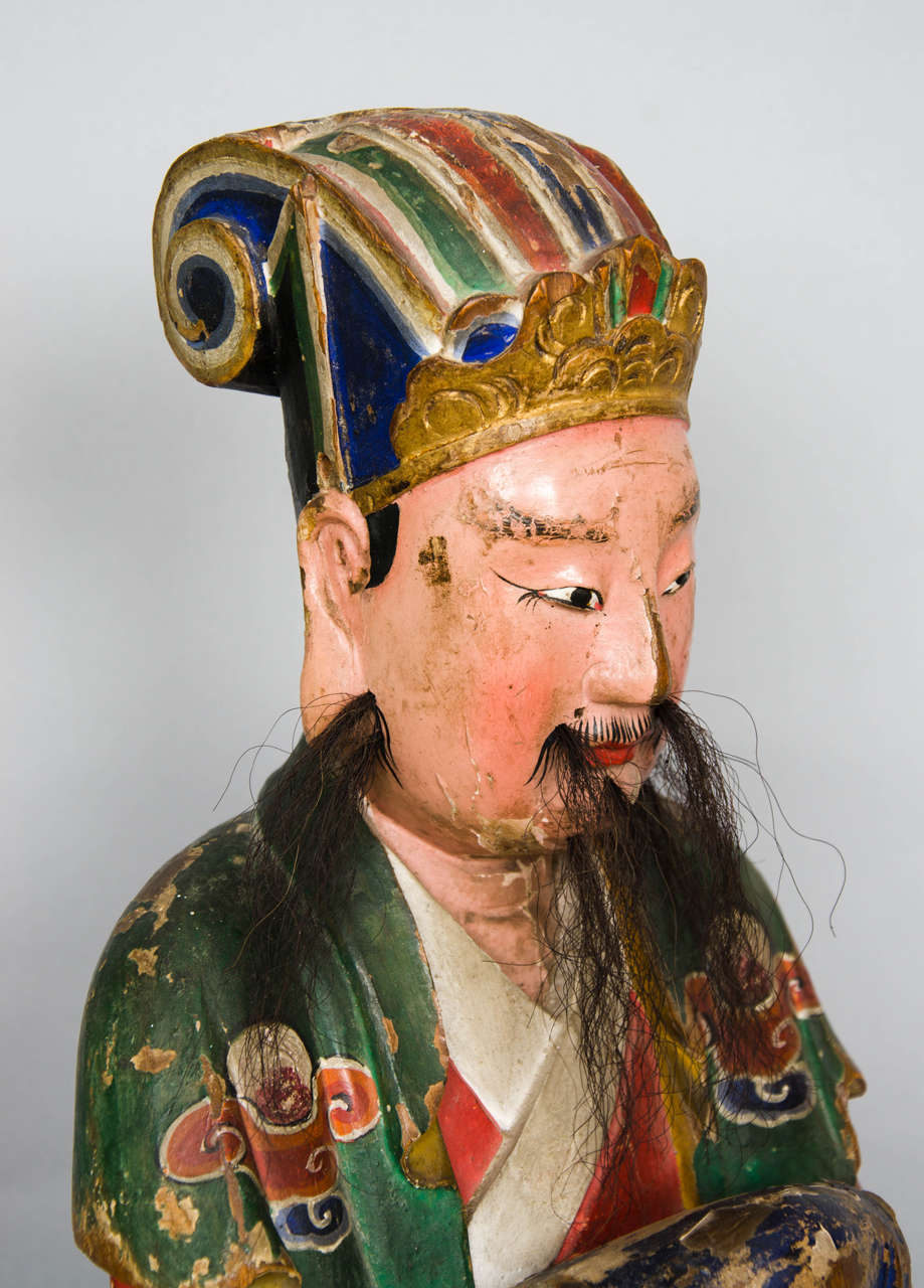 Tall Chinese Wooden Figure of a Sage, Mid-18th Century 1