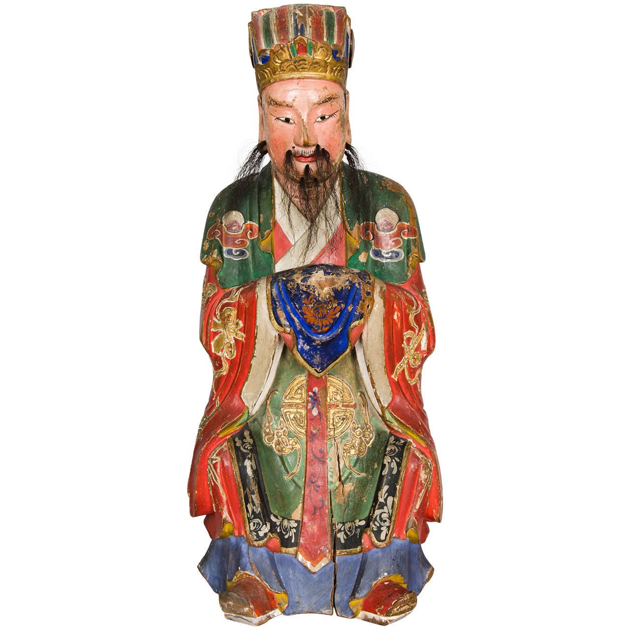 Tall Chinese Wooden Figure of a Sage, Mid-18th Century