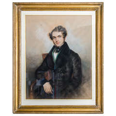 French Pastel Portrait of a Young Man, circa 1830 by Paulin