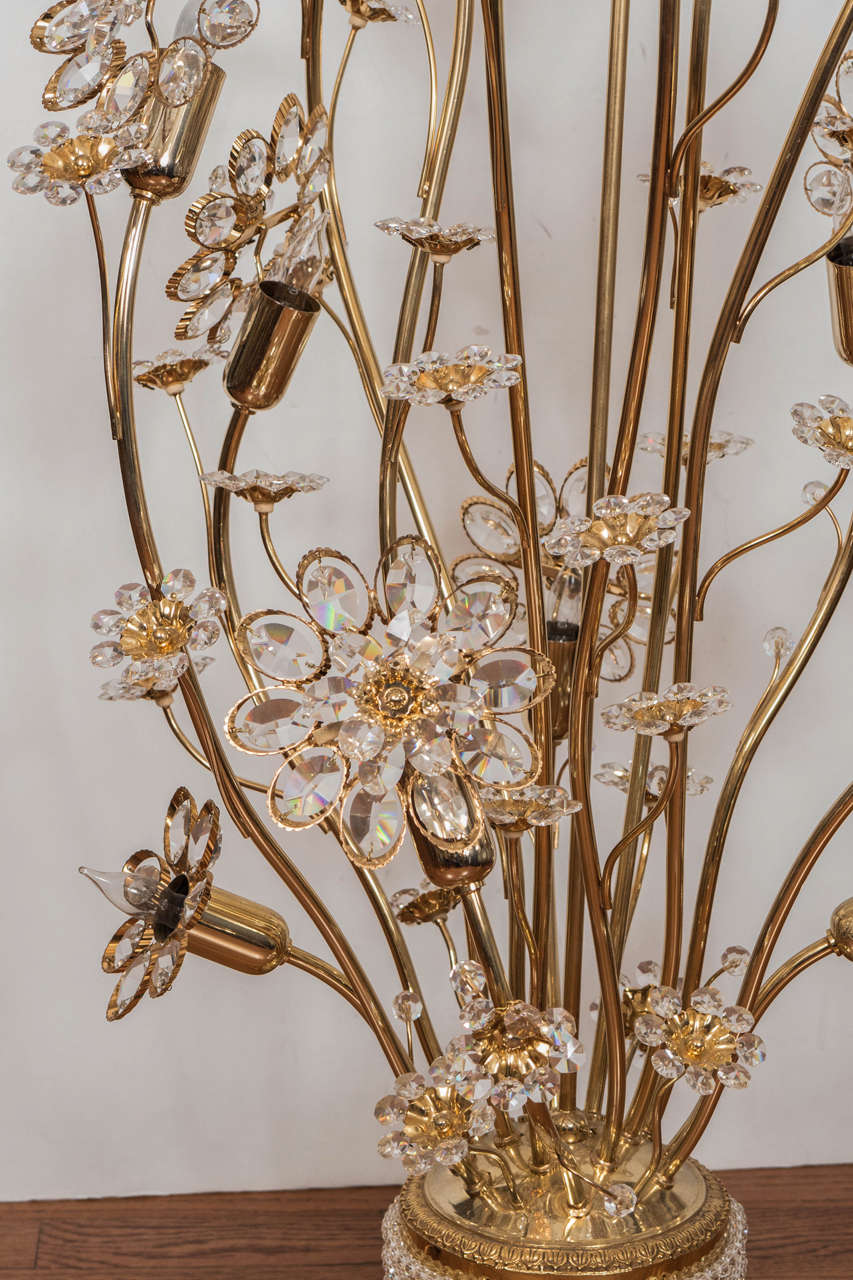Austrian Floral Brass and Crystal Floor Lamp