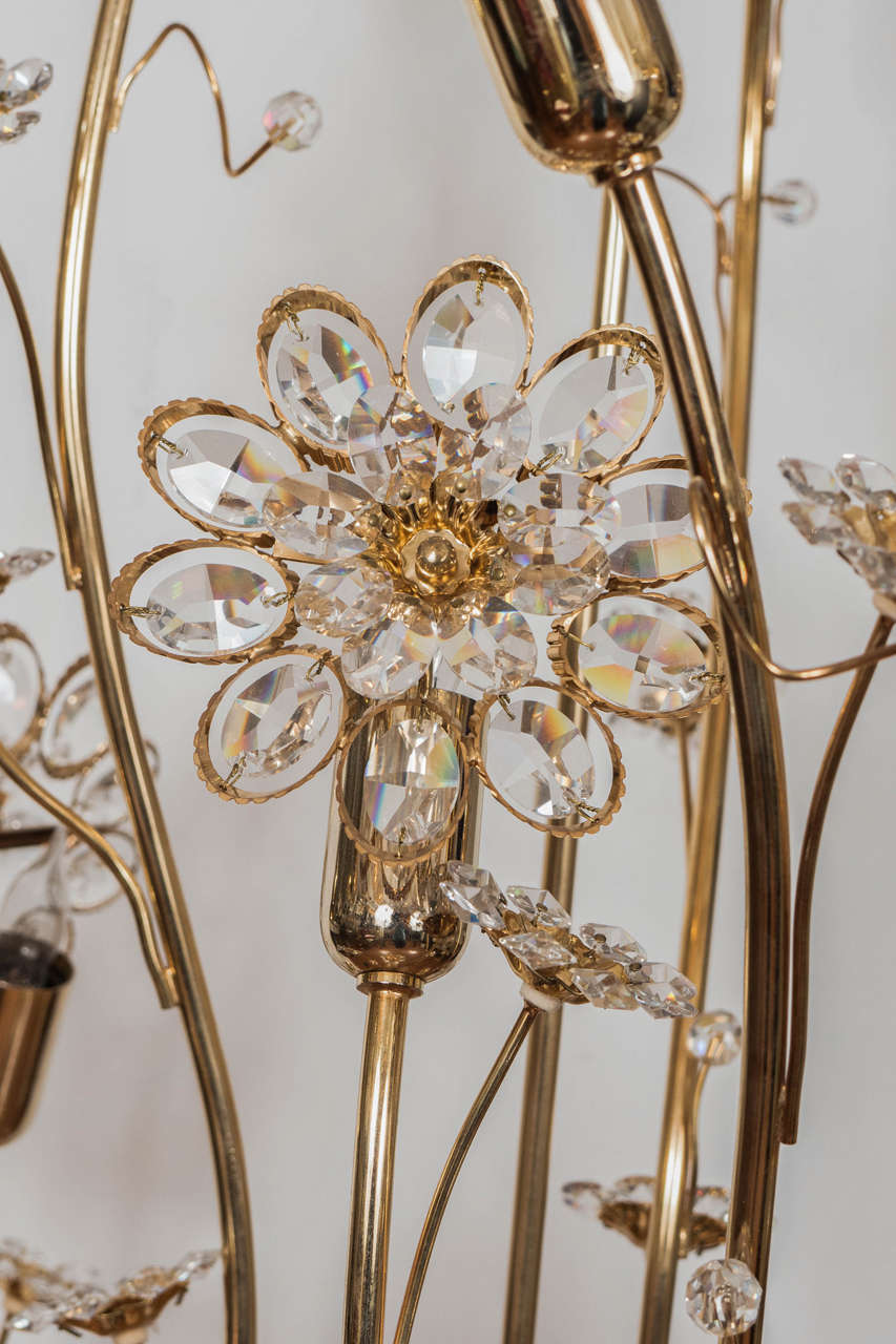 Floral Brass and Crystal Floor Lamp In Good Condition In New York, NY