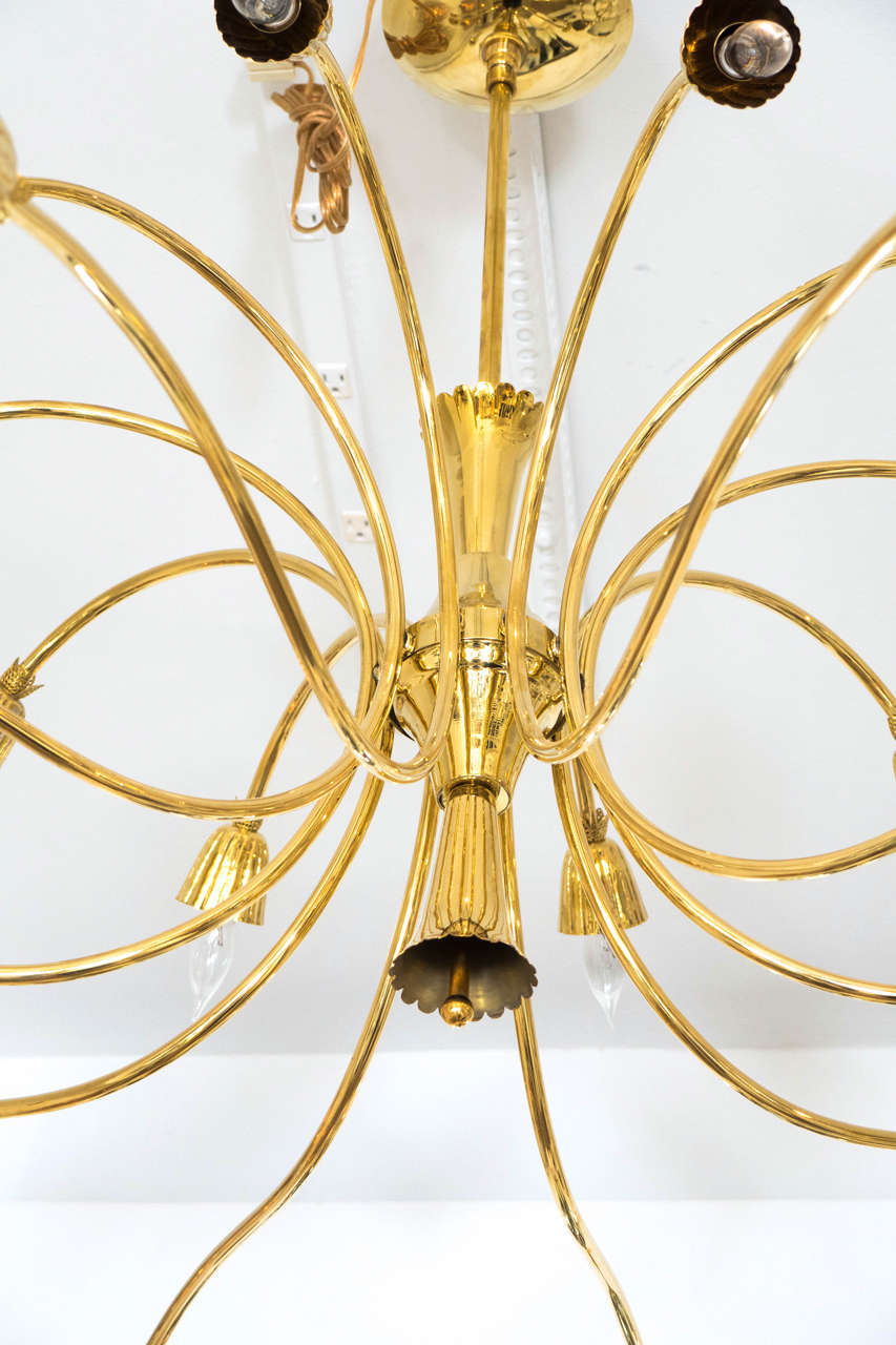 Mid-Century Modern Brass two-tier curvilinear chandelier