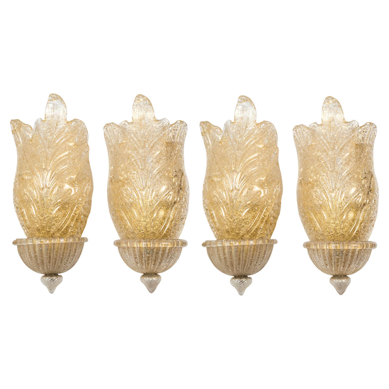 Pair of Clustered Murano Glass Leaf Sconces