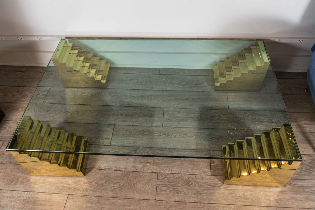 Rectangular Glass and Brass Coffee Table In Good Condition In New York, NY