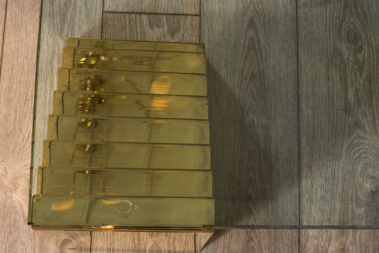 Mid-20th Century Rectangular Glass and Brass Coffee Table