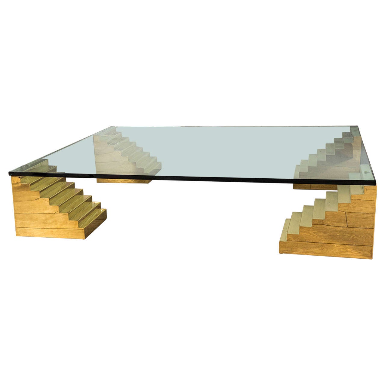 Rectangular Glass and Brass Coffee Table