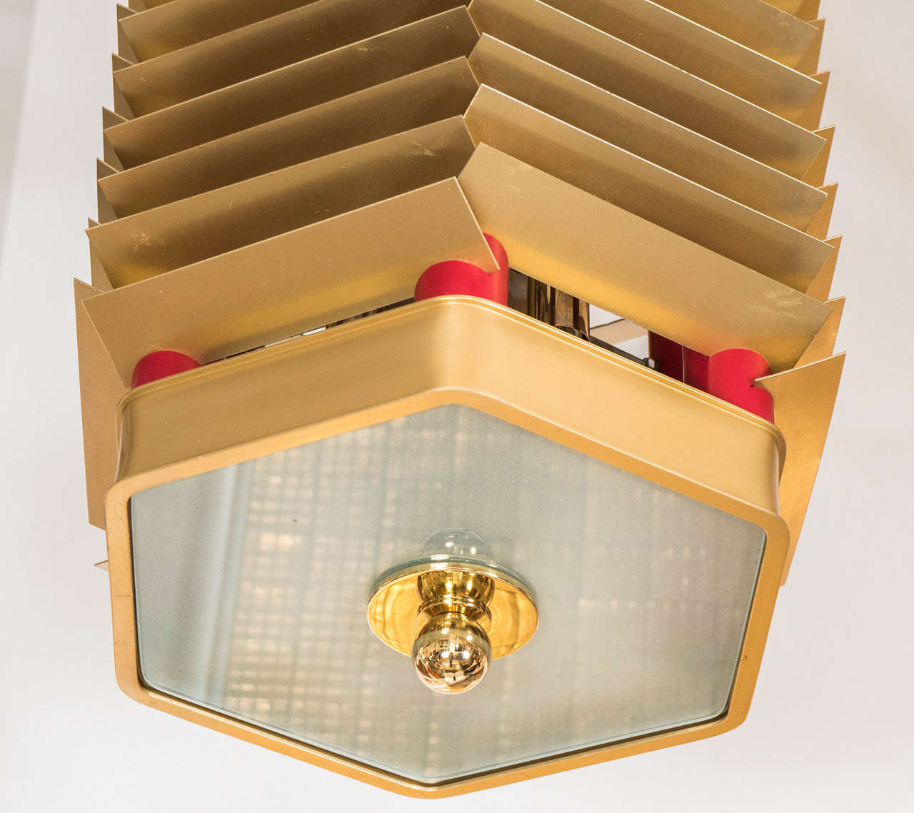 Mid-Century Modern Hexagonal gilded aluminum lantern fixture