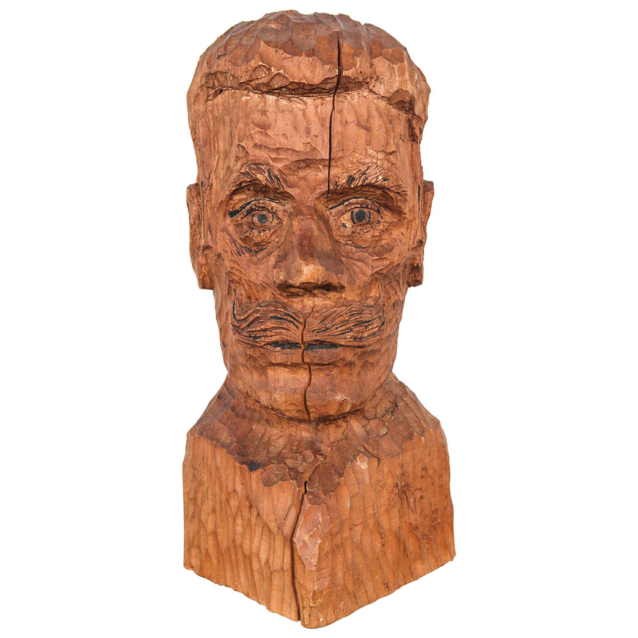Carved Bust of Mustachioed Man