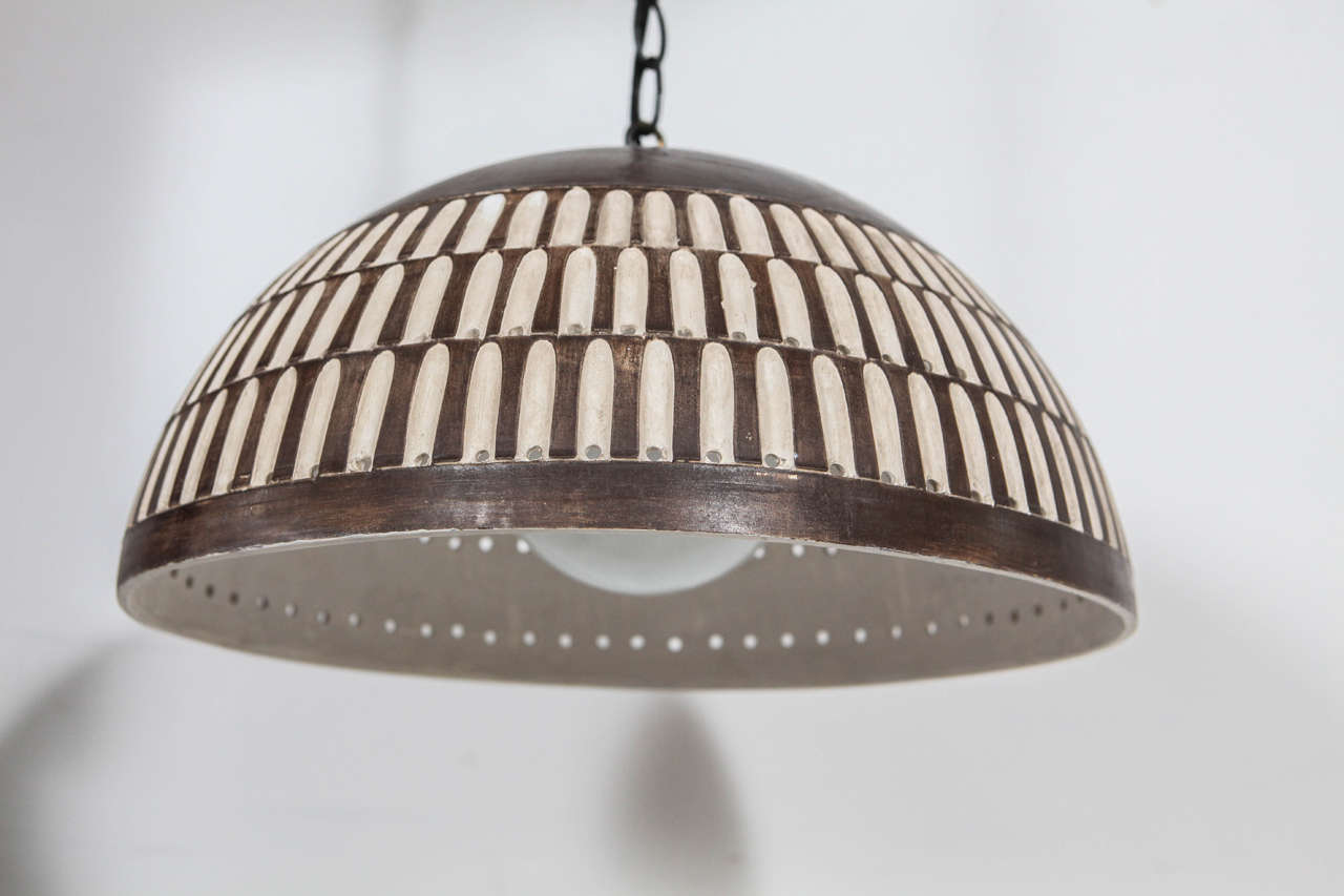 Mid-Century Modern Ceramic Perforated Pendant with Copper Glaze