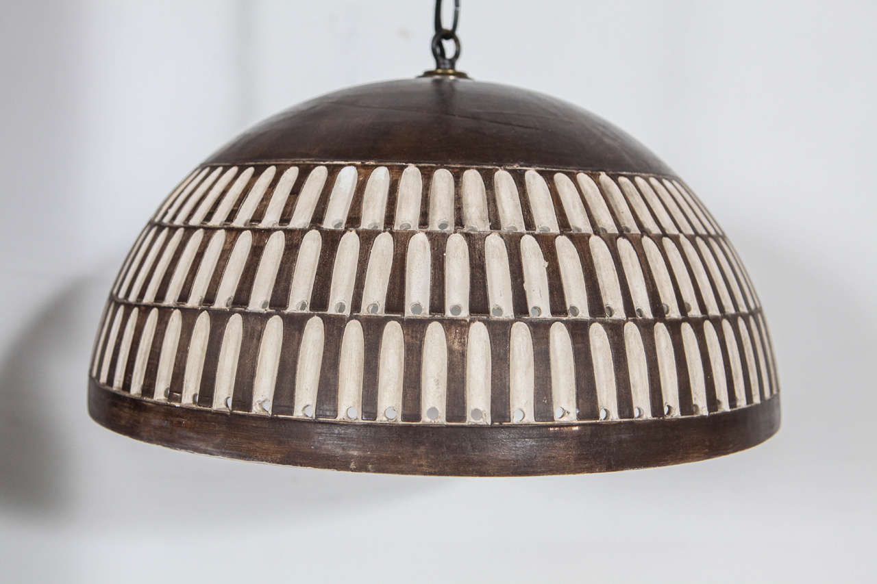 Ceramic Perforated Pendant with Copper Glaze In Good Condition In Los Angeles, CA