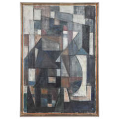 Cubist Oil Painting of Blue, Grey, and White Shapes by Sven Larsen