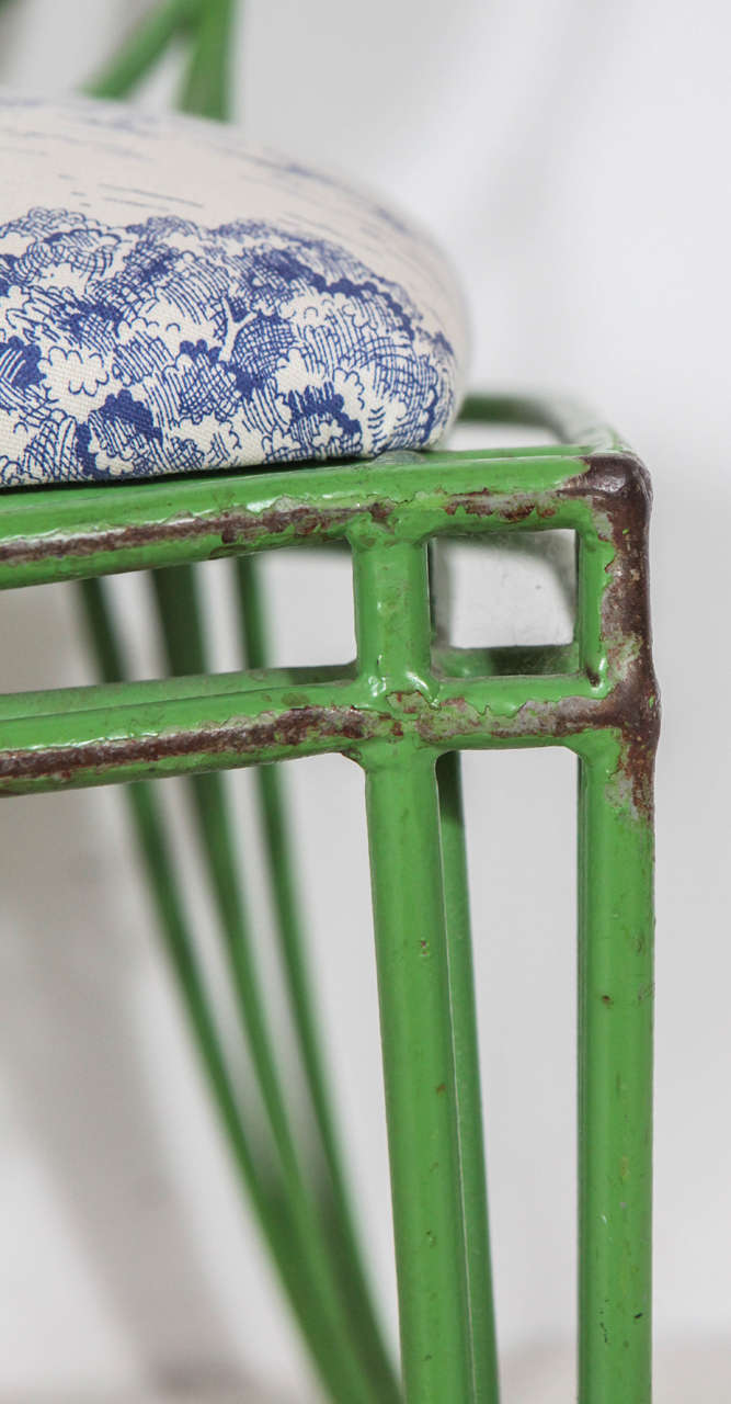 Late 20th Century Green Metal and Toile Oval Back Dining Chairs (Two Available)