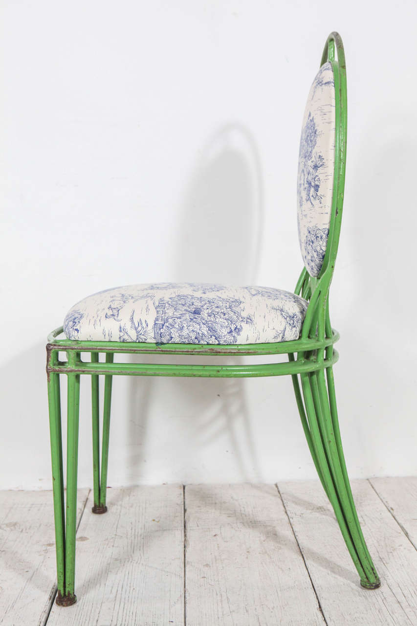 Green Metal and Toile Oval Back Dining Chairs (Two Available) 1