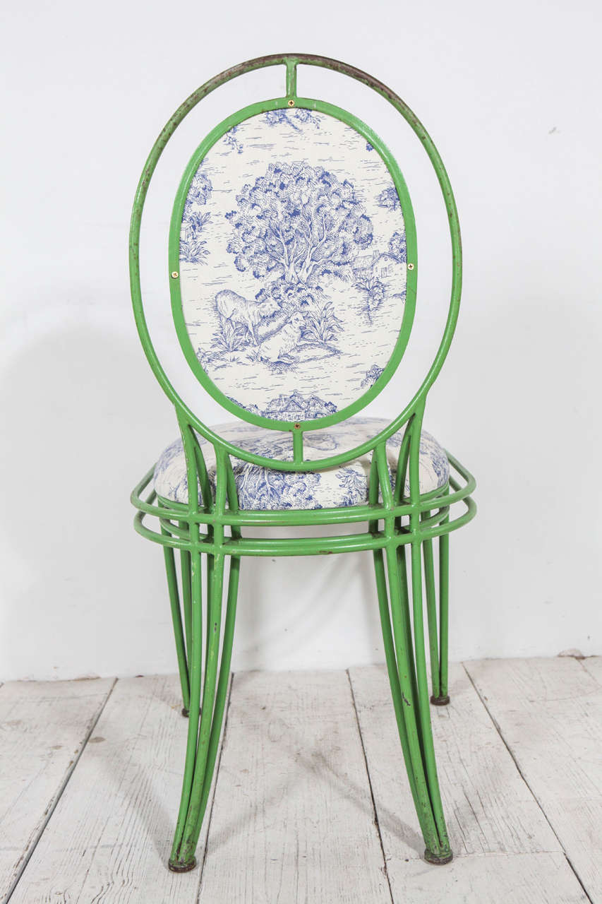 Green Metal and Toile Oval Back Dining Chairs (Two Available) 2