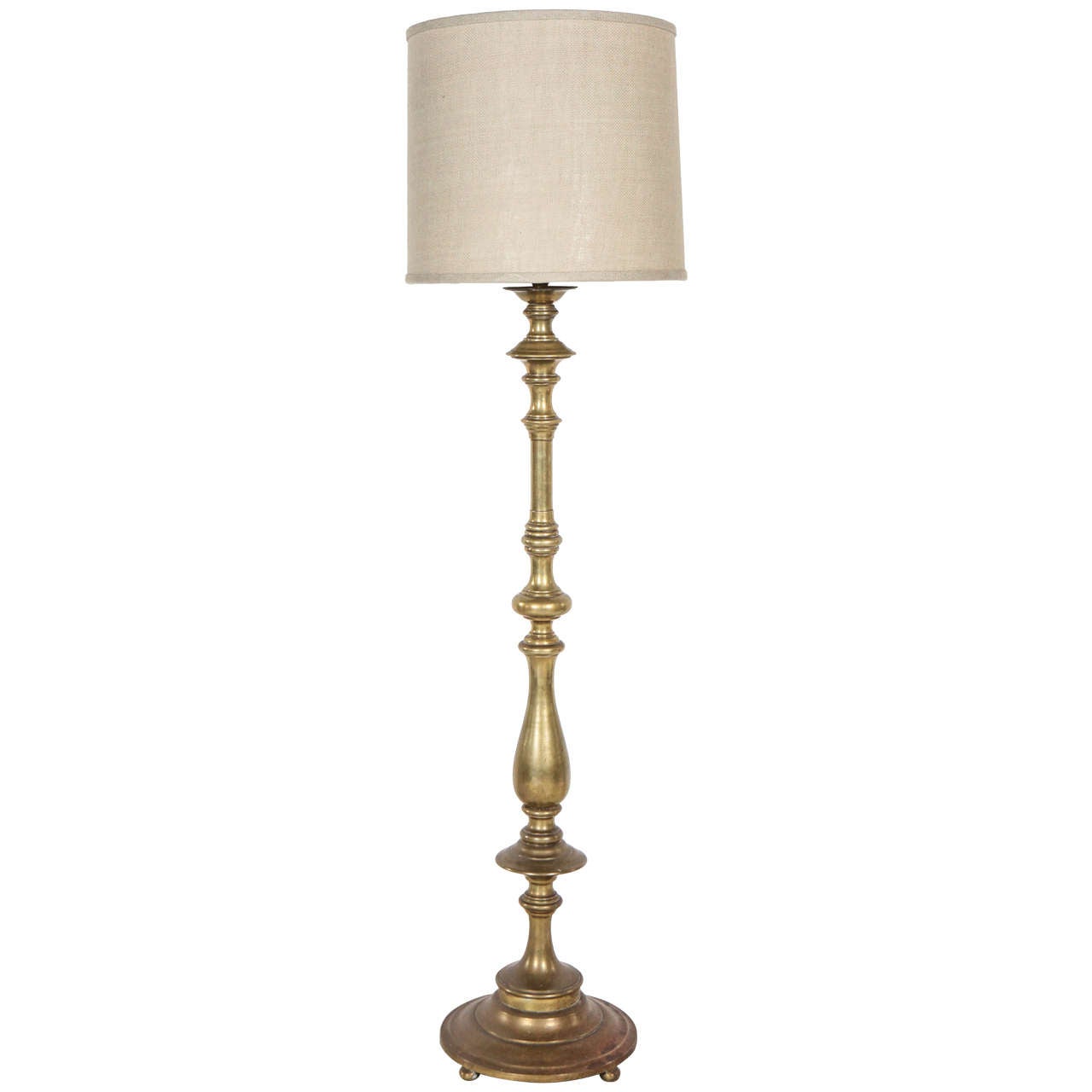 Vintage Turned Brass Tall Floor Lamp