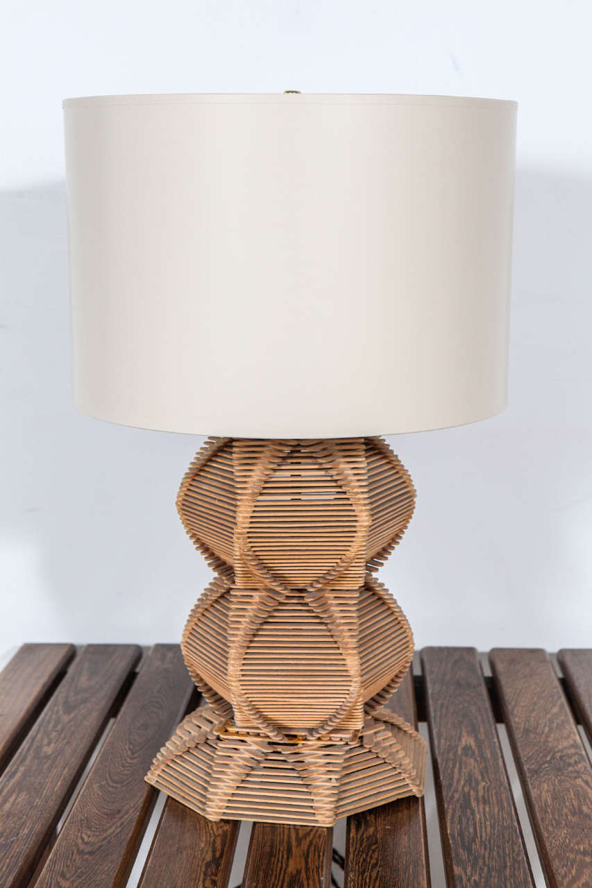 Quirky tramp style popsicle stick / tongue depressor table lamp. Shade sold separately.