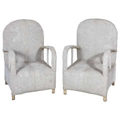 Pair of White African Beaded Yoruba Chairs from Nigeria