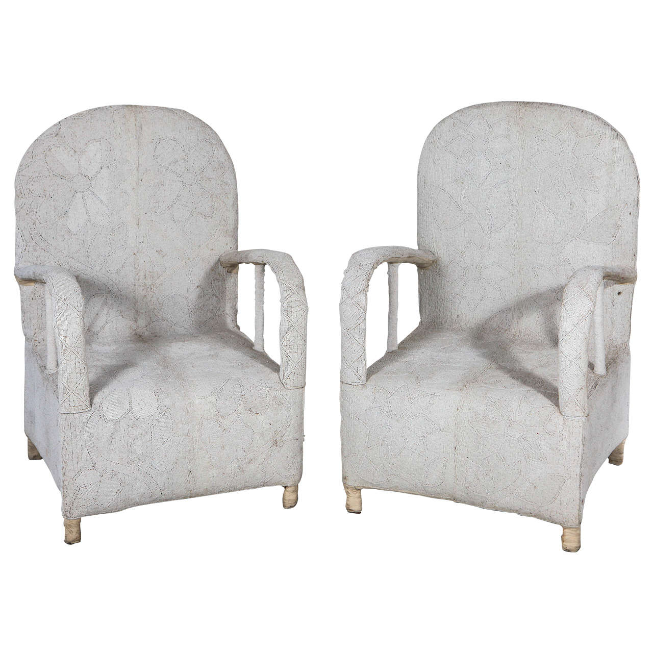 Pair of White African Beaded Yoruba Chairs from Nigeria at 1stDibs