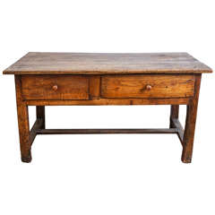 Antique French Fruitwood Two-Drawer Serving Table
