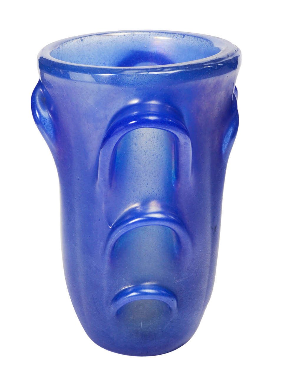 Vase in blue jade blown glass, iridescent surface.
Murano, 1940s.