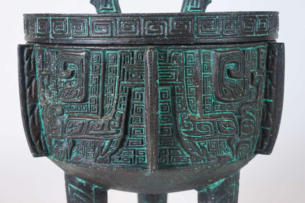 Mid-20th Century Mayan-Themed Tripod Ice Bucket in the Style of James Mont