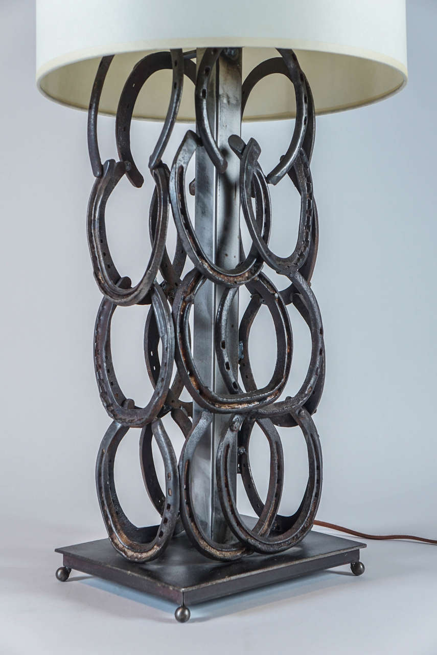 Rustic Pair of Stacked Horseshoe Table Lamps