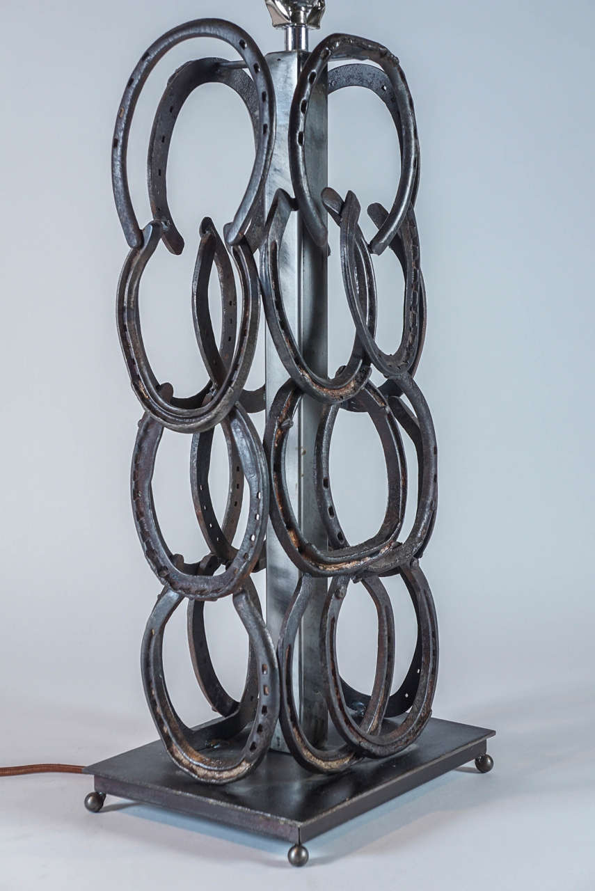Welded Pair of Stacked Horseshoe Table Lamps