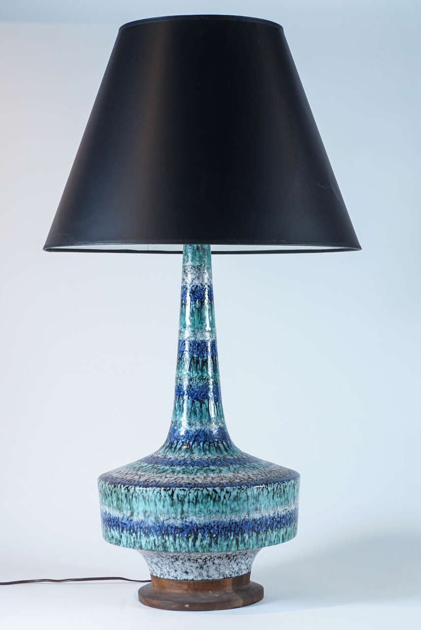 Monumental Italian Pottery Table Lamp in the Style or Raymor or Bitossi