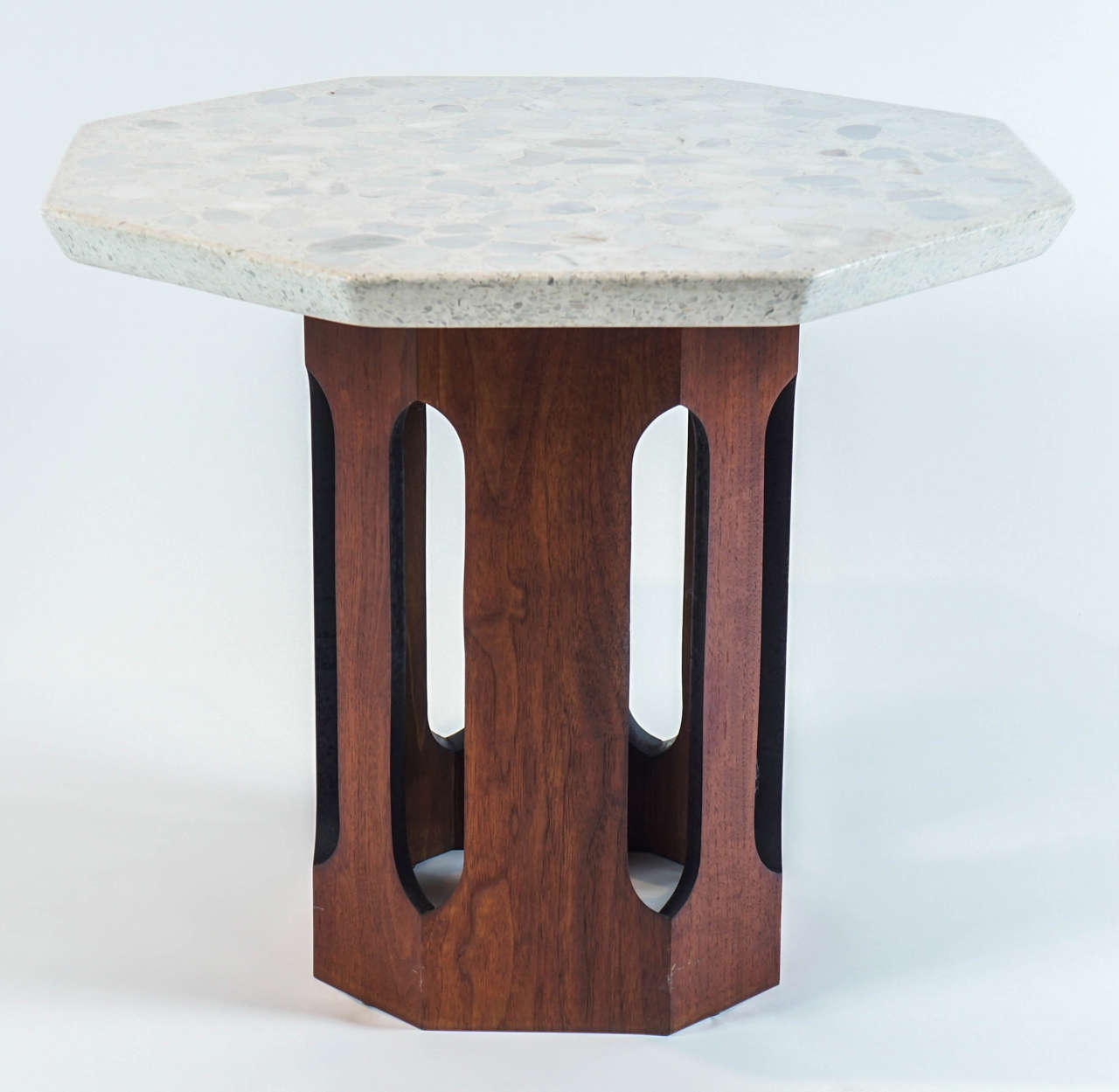 Walnut and Travertine Side Table by Harvey Probber