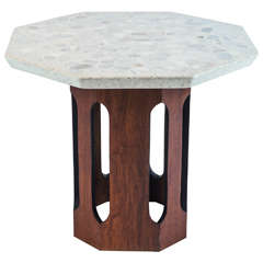 Walnut and Travertine Side Table by Harvey Probber