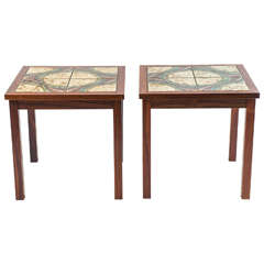 Pair of Rosewood and Tile-Top Cocktail or End Tables 11