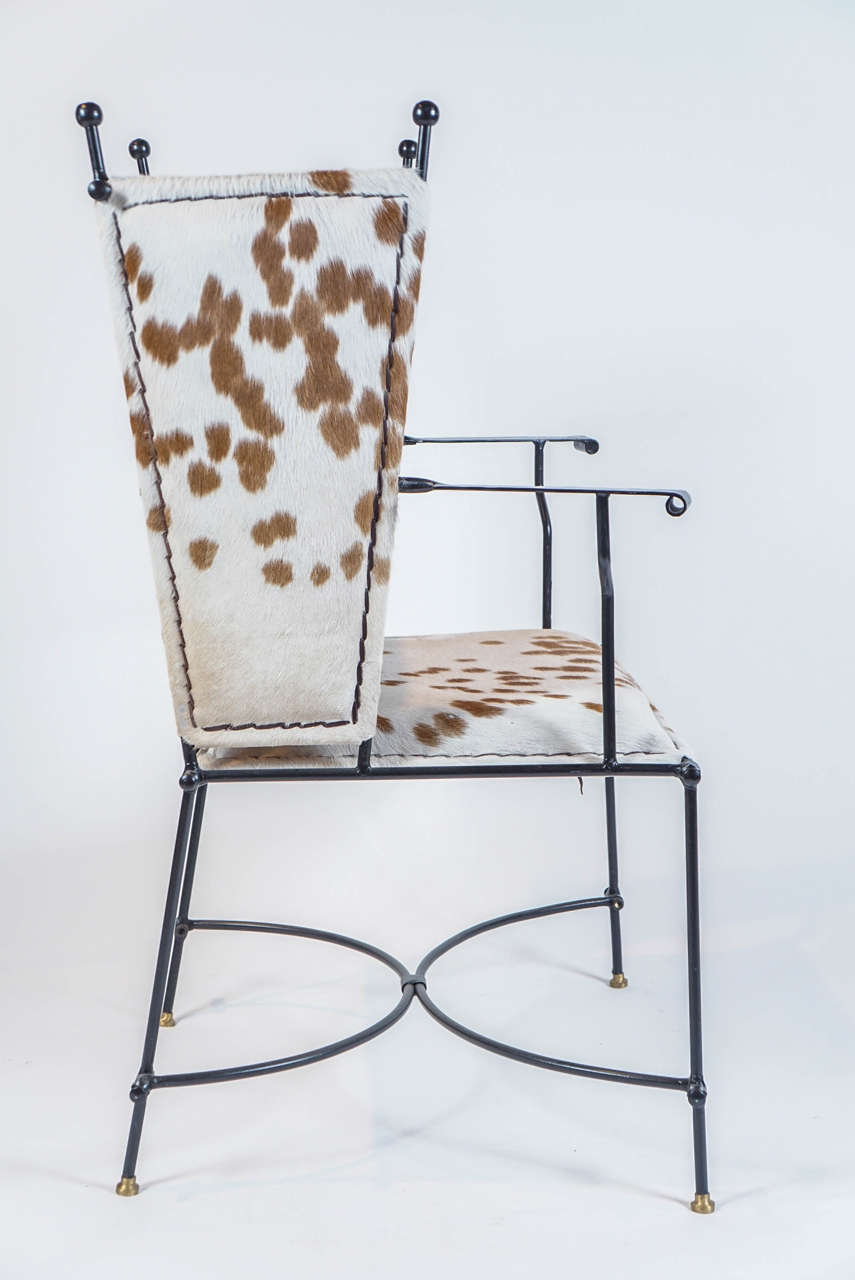 Welded Pair of Iron and Cowhide Wing Chairs