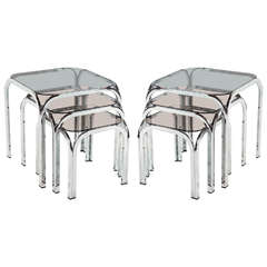 Pair of Chrome and Smoked Glass Nesting Tables