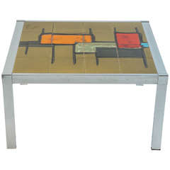 French Tile-Top Cocktail or End Table with an Abstract Design 11