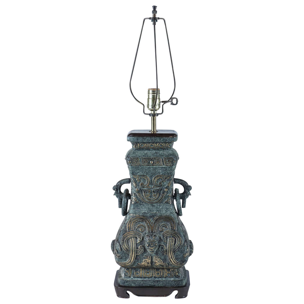 Temple Jar Bronze Table Lamp in the Style of James Mont