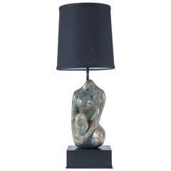 Chic Sculptural Small Table or Desk Lamp in Carved Stone