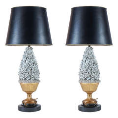 Pair of Topiary Form White Ceramic Table Lamps