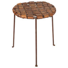 Iron and Woven Leather Stool by Lila Swift and Donald Monell