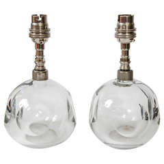 Pair of 1950s Czech Glass Ball Lamps
