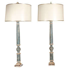 Pair of Painted Wood Column Lamps