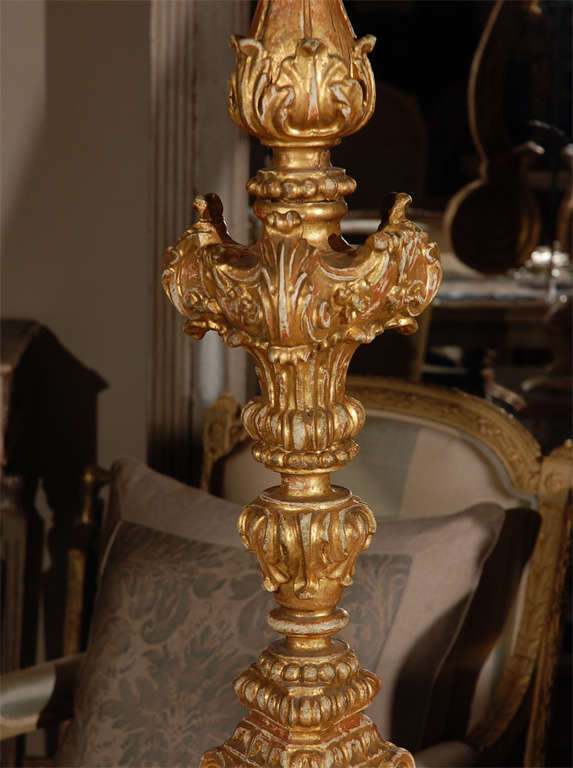 French 18th Century Gilt Wood Candlestick  For Sale