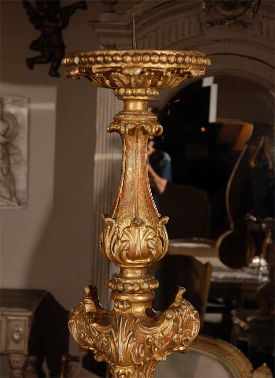 18th Century and Earlier 18th Century Gilt Wood Candlestick  For Sale