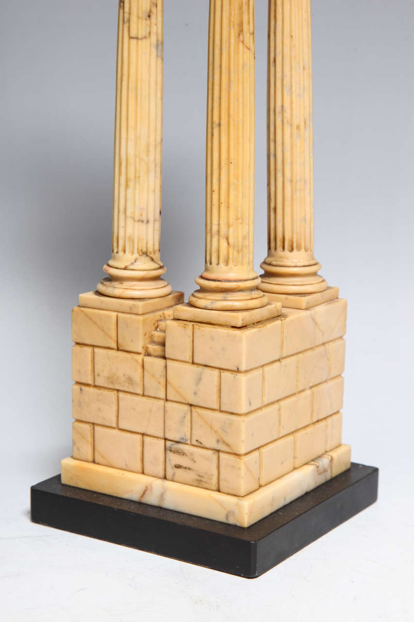 Hand-Carved Pair Italian Neoclassical Grand Tour Sienna Marble Souvenirs of Temple Ruins For Sale
