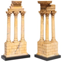 Used Pair Italian Neoclassical Grand Tour Sienna Marble Souvenirs of Temple Ruins