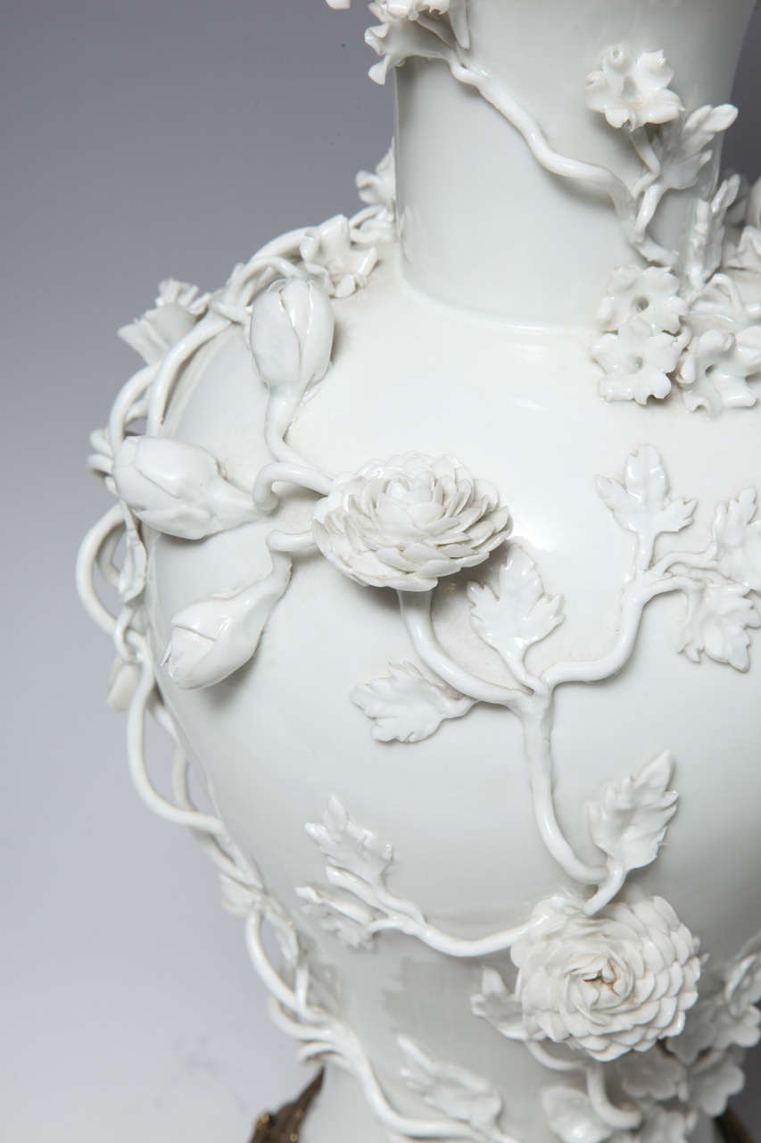 19th Century A Fine Pair of Antique Blanc de Chine Porcelain Potpourri Vases/Lamps