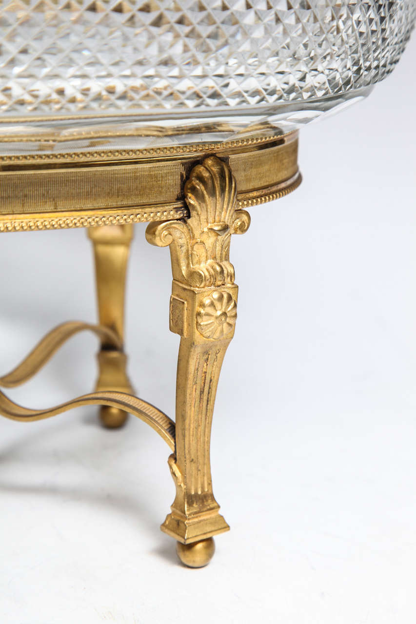 19th Century Three-Piece Gilt Bronze Mounted Cut Crystal Centrepiece Garniture Set, Baccarat