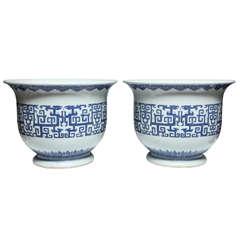 A Fine Pair of Antique Chinese Blue and White Porcelain Planters