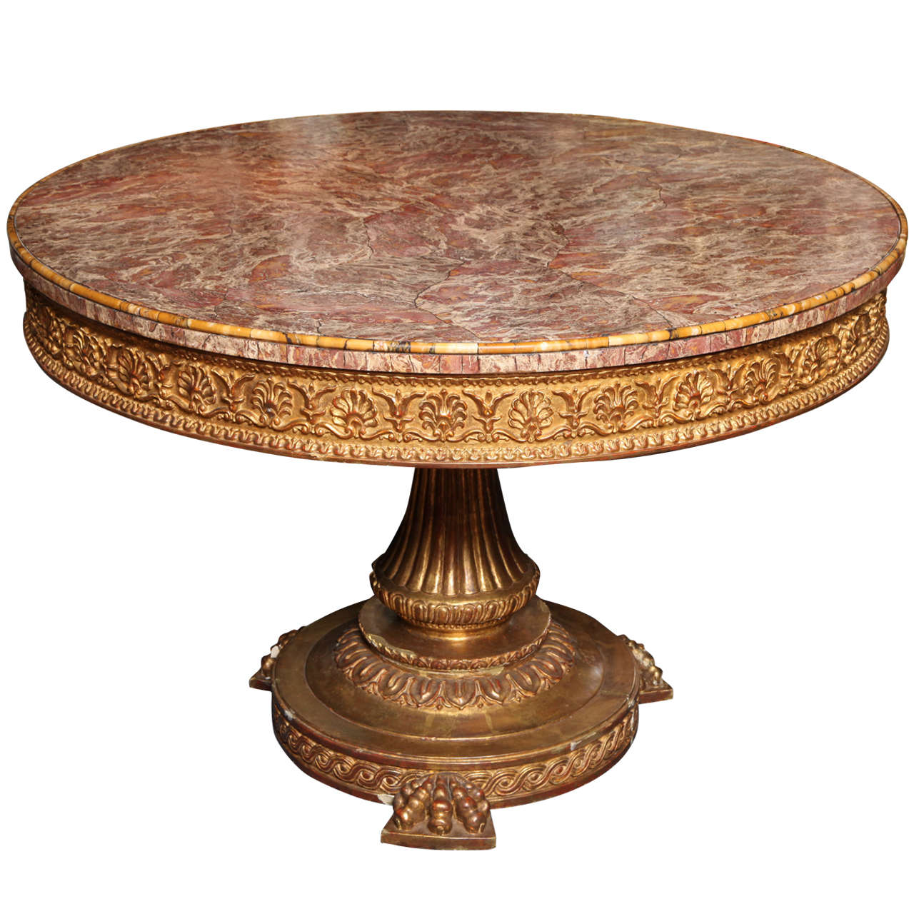 Italienischer neoklassizistischer Tisch aus Giltwood und Marmorplatte